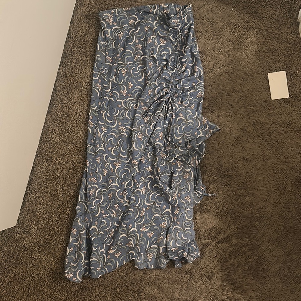 NWT Max Studio Blue Side Ruffle Faux Wrap Skirt Size XS